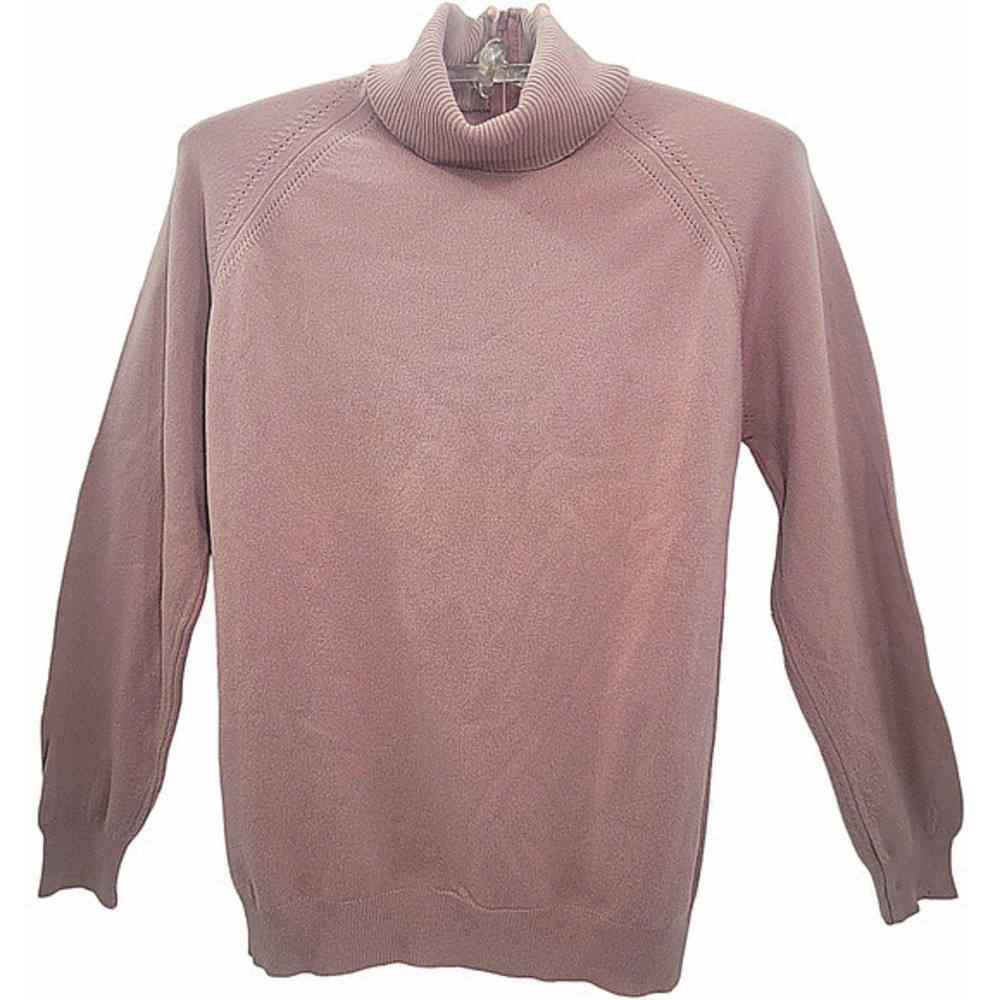 Vintage Designers Originals Pink Mauve Knit Long Sleeve Zip Back Turtle Neck Top